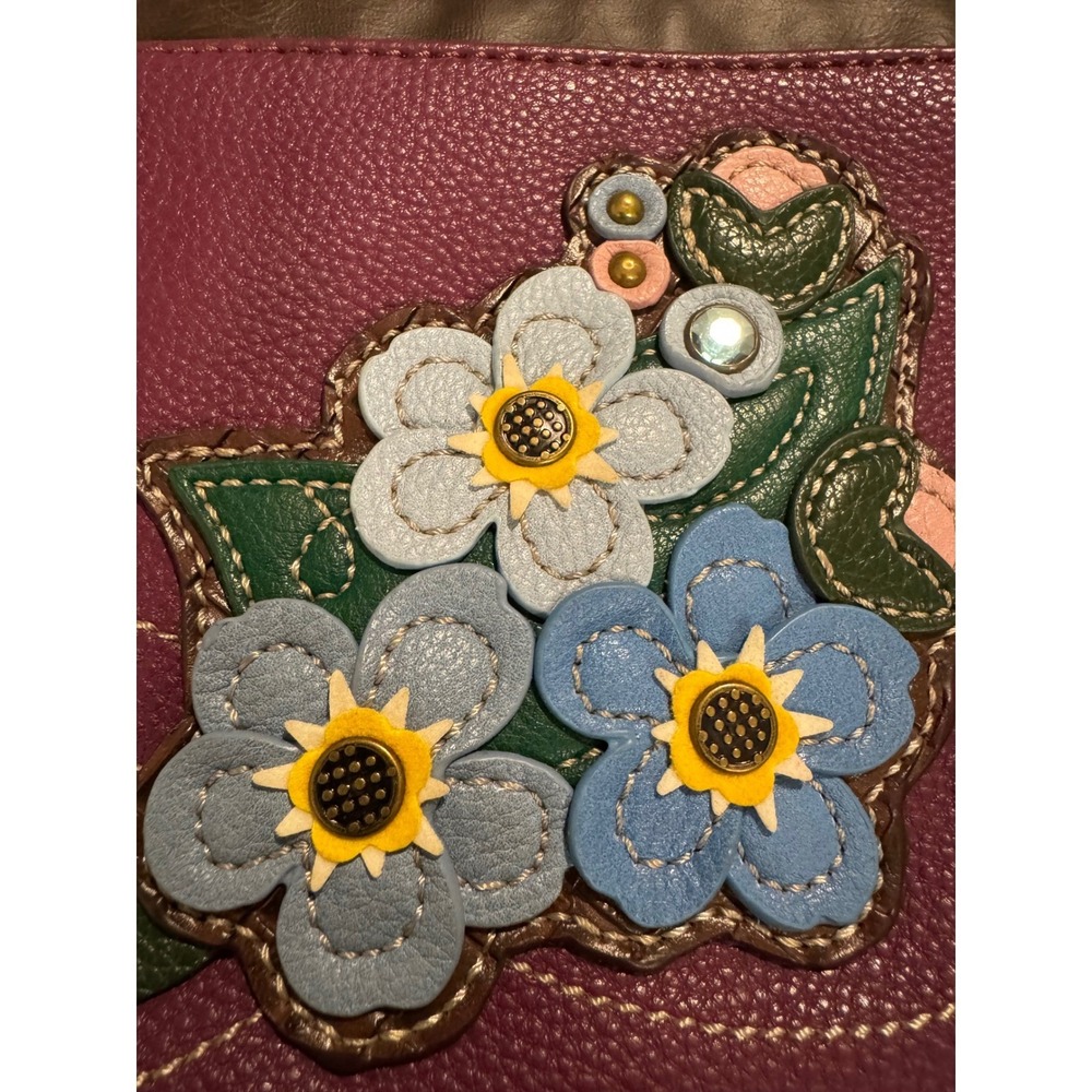 Chala Plum Purple Floral Applique Crossbody Bag Vegan Leather Small Messenger - Picture 10 of 10